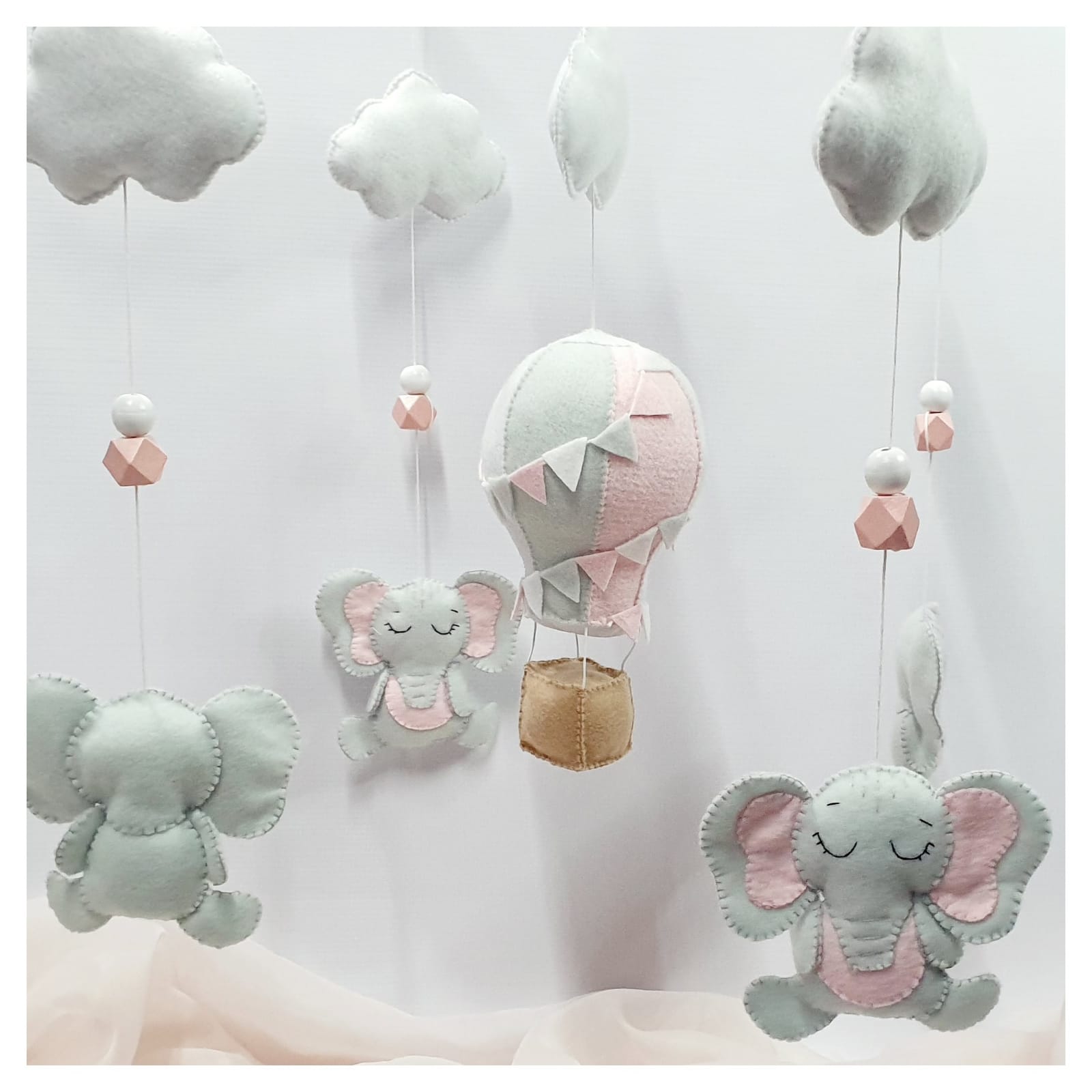 Baby Mobile Pink And Grey Elephants Elephant Clouds Stars Baby